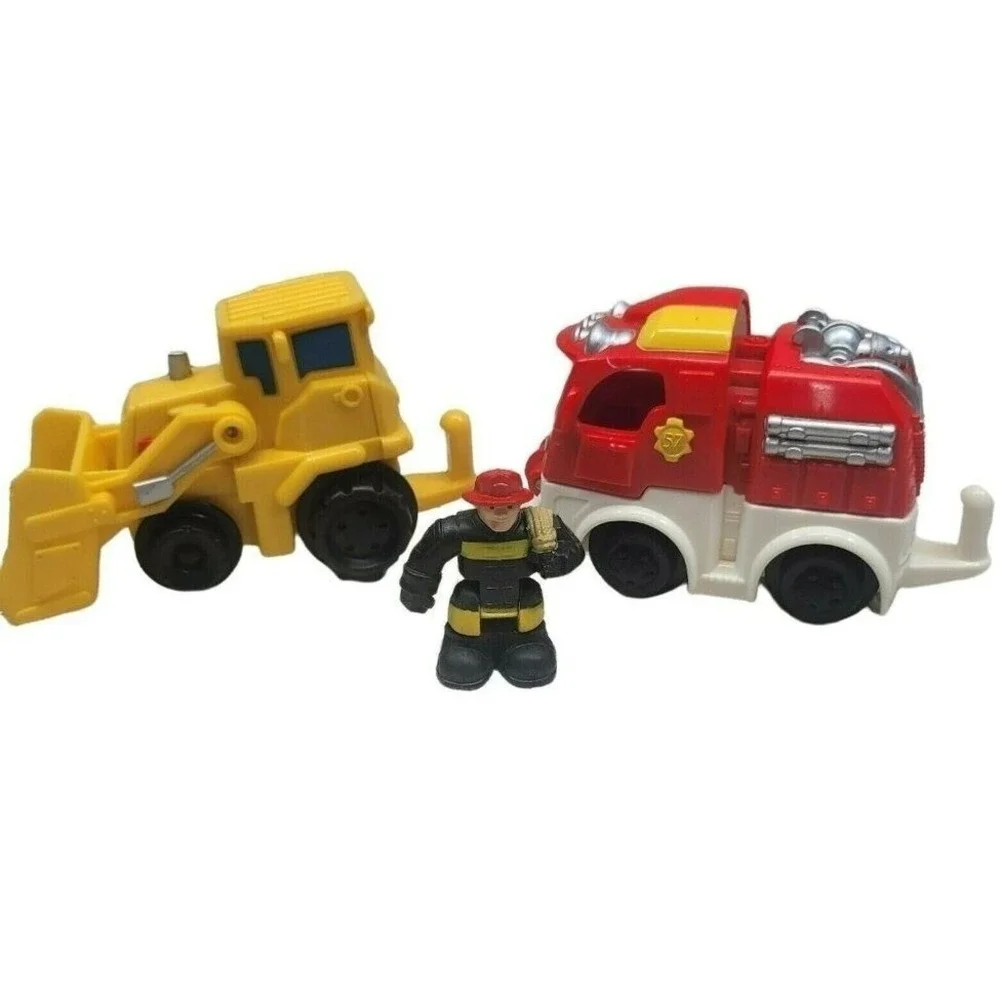 Fisher Price Little People Kids Geotrax Fire Truck Bulldozer Fireman Set